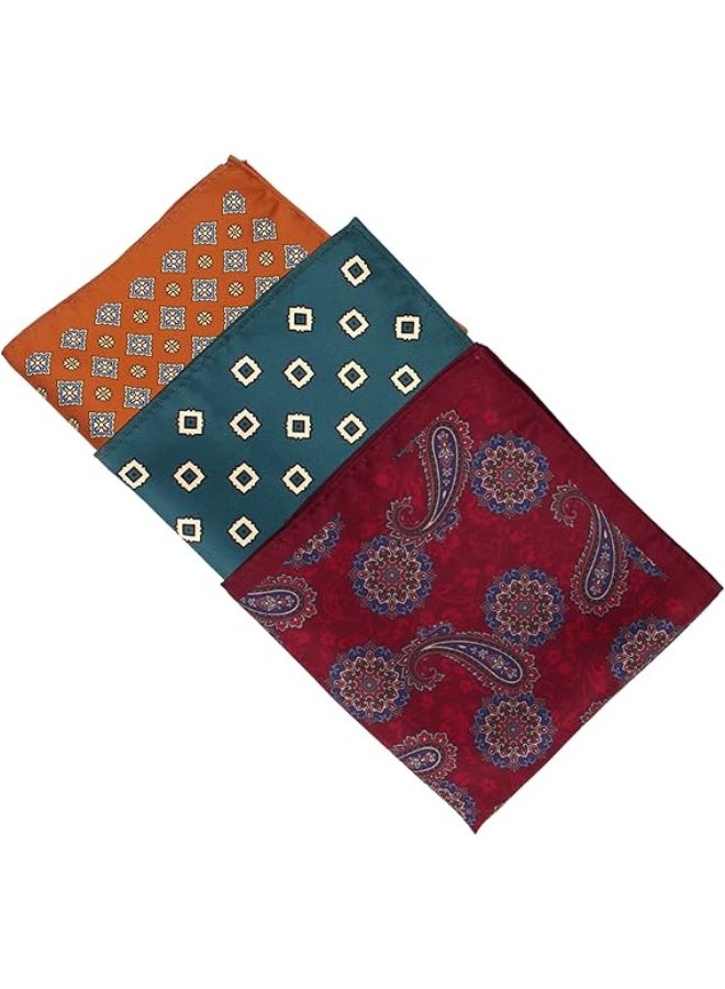 Pocket Square Set for Men – 3 Assorted Colors with Gift Box – 28×28 cm Printed Handkerchiefs, Silky Finish, Soft Touch – Ideal for Most Colors of Suits & Blazers - Image 4