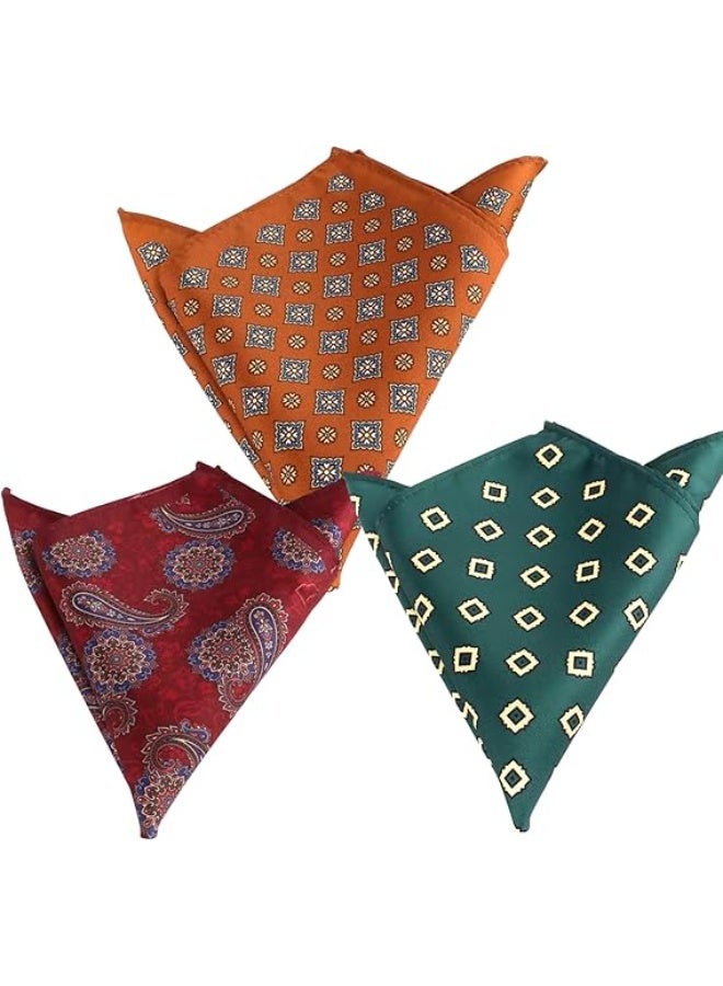Pocket Square Set for Men – 3 Assorted Colors with Gift Box – 28×28 cm Printed Handkerchiefs, Silky Finish, Soft Touch – Ideal for Most Colors of Suits & Blazers - Image 2