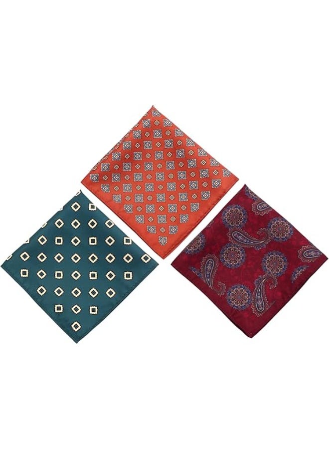 Pocket Square Set for Men – 3 Assorted Colors with Gift Box – 28×28 cm Printed Handkerchiefs, Silky Finish, Soft Touch – Ideal for Most Colors of Suits & Blazers - Image 1