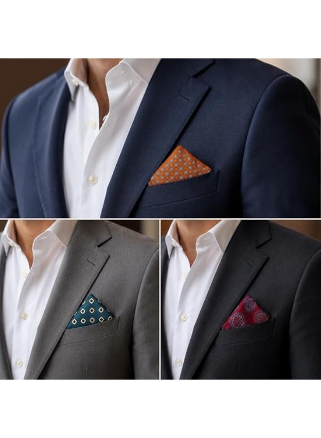 Pocket Square Set for Men – 3 Assorted Colors with Gift Box – 28×28 cm Printed Handkerchiefs, Silky Finish, Soft Touch – Ideal for Most Colors of Suits & Blazers - Image 3