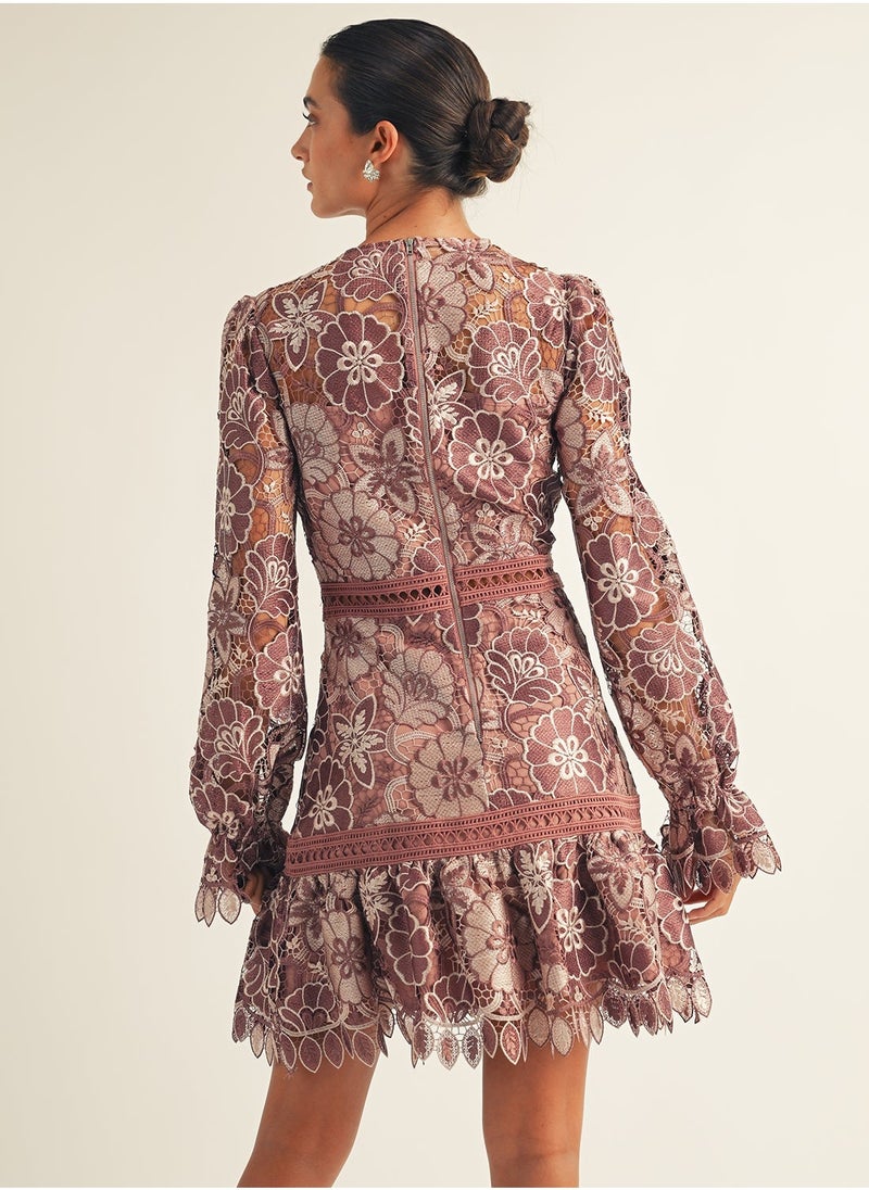Just Me - Lace Trim Long Slv Mini Dress - Image 1