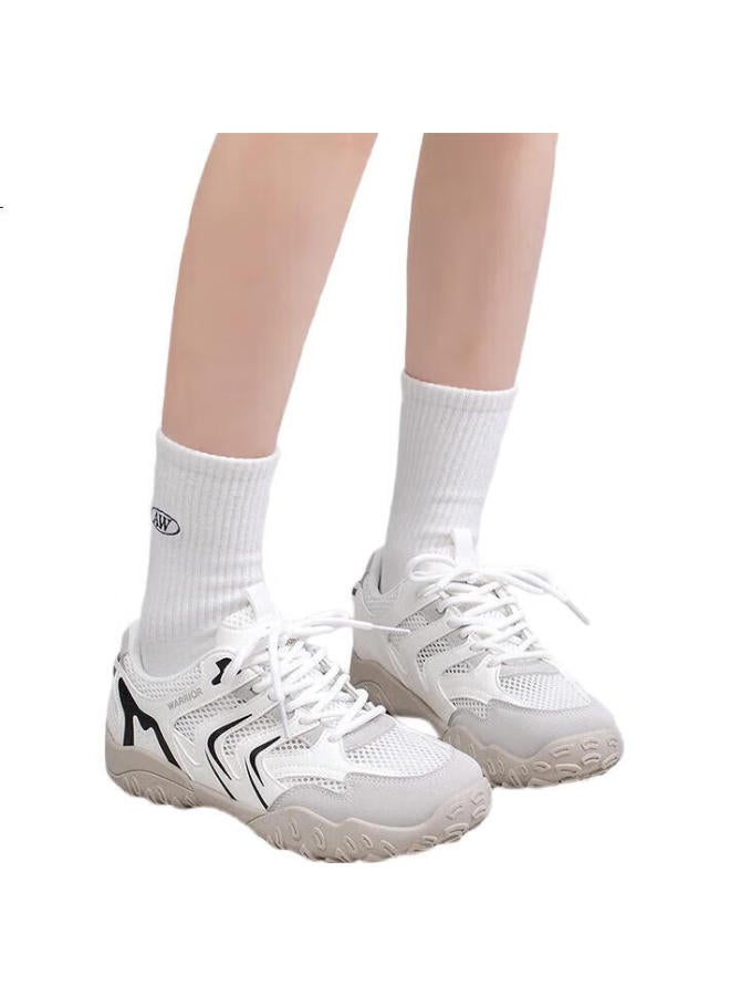 Pull Back Warrior Women'S New Breathable Lightweight All-Match Sports Shoes White/Gray/Black - Single Mesh Style 40 - Image 3