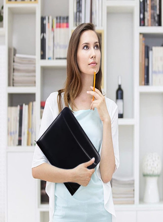 Eshow Leather Portfolio Professional Business Padfolio with Zipper - Interview Resume Notefolio Premium Legal Document Organizer with Card Holder, Writing Pad and File Folders for Men and Women - Image 4
