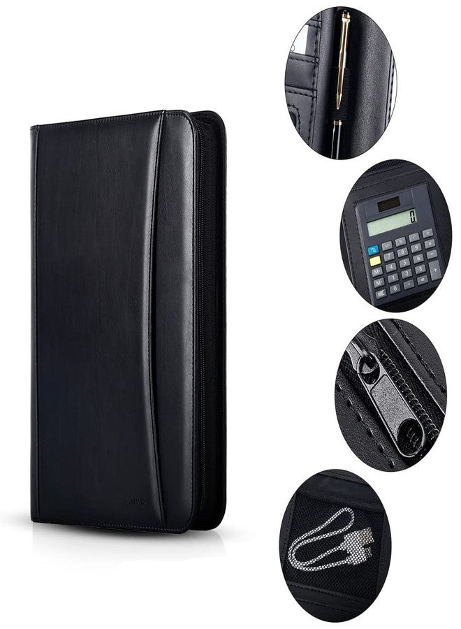 Eshow Leather Portfolio Professional Business Padfolio with Zipper - Interview Resume Notefolio Premium Legal Document Organizer with Card Holder, Writing Pad and File Folders for Men and Women - Image 3