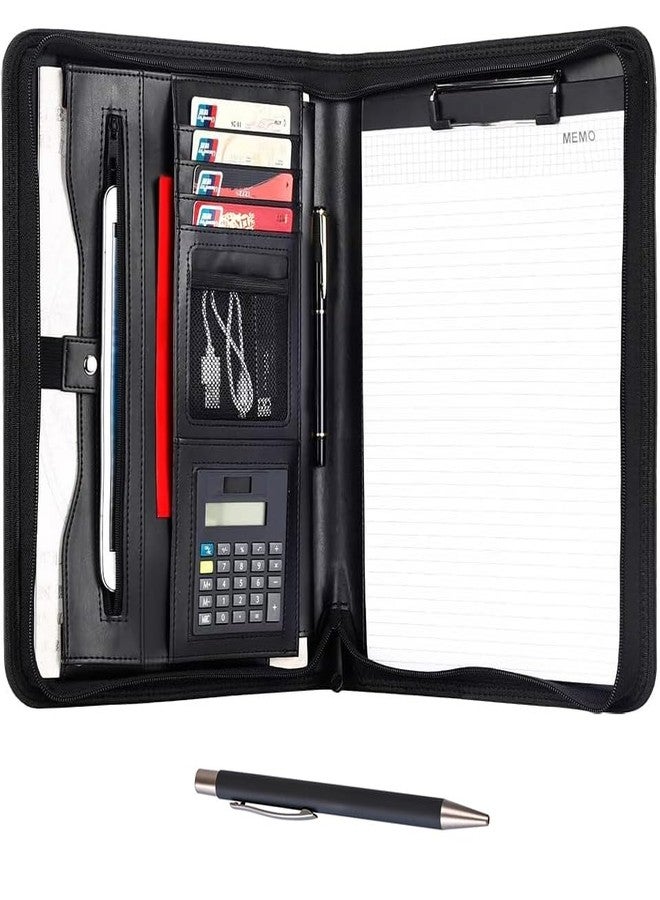 Eshow Leather Portfolio Professional Business Padfolio with Zipper - Interview Resume Notefolio Premium Legal Document Organizer with Card Holder, Writing Pad and File Folders for Men and Women - Image 1