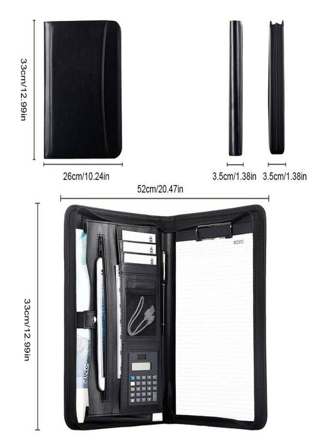 Eshow Leather Portfolio Professional Business Padfolio with Zipper - Interview Resume Notefolio Premium Legal Document Organizer with Card Holder, Writing Pad and File Folders for Men and Women - Image 2