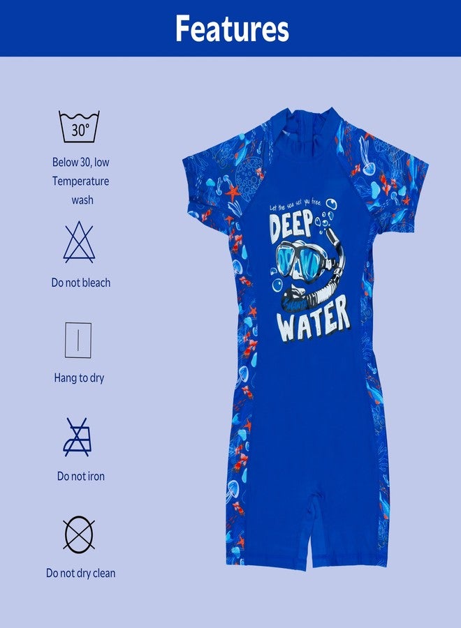 KRESHU Deep Water One-Piece Rush Guard Swim Suits Short Sleeve Kids UV Sun Protection Bathing Costume Suits Summer Boys/Girls Swimwear Beach Holiday (4-Year, Pack of 1) - Image 4