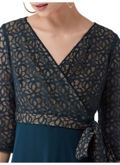 Miss Chase Miss Chase Women's Floral Printed Relaxed Fit V-Neck 3/4th Sleeve Maxi Dress (MCSS21D14-67-83-02, Teal, XS)  - Image 5
