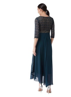 Miss Chase Miss Chase Women's Floral Printed Relaxed Fit V-Neck 3/4th Sleeve Maxi Dress (MCSS21D14-67-83-02, Teal, XS)  - Image 4