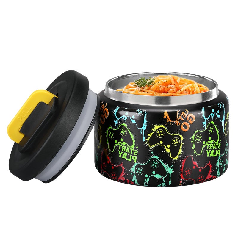 MAISON HUIS 8oz Soup Thermo Wide Mouth Vacuum Insulated Food Jar Leak Proof Stainless Steel HotCold Lunch Container for Kids BlackGames Console