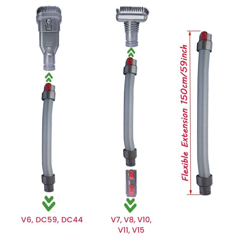 VACEXT Flexible Extension Hose & Vacuum Attachments - Replacement Parts for Dyson V11 V10 V8 V7 V6 DC74 DC62 DC59 DC44 - Vacuum Cleaner Accessories Dusty Brush - Image 2