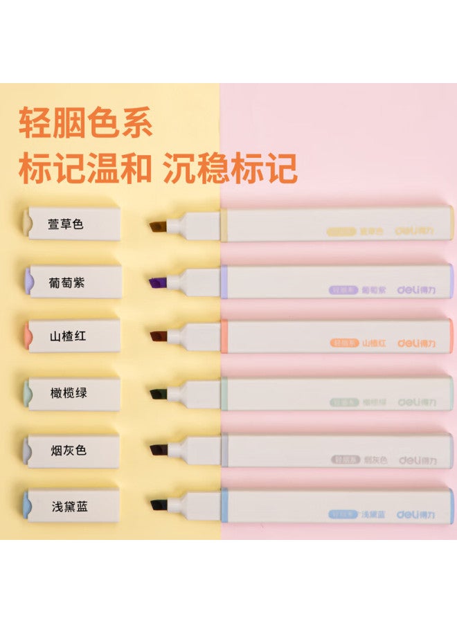 Deli 6-color Square Handle Highlighters, Colorful Markers For Students' Exams, Review, Office Marking, Journaling, Handwritten Notes, Doodle Drawing, With Stickers, Light Pastel S743 - Image 1