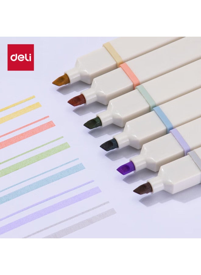 Deli 6-color Square Handle Highlighters, Colorful Markers For Students' Exams, Review, Office Marking, Journaling, Handwritten Notes, Doodle Drawing, With Stickers, Light Pastel S743 - Image 4