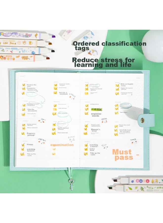 Deli 6-color Square Handle Highlighters, Colorful Markers For Students' Exams, Review, Office Marking, Journaling, Handwritten Notes, Doodle Drawing, With Stickers, Light Pastel S743 - Image 2