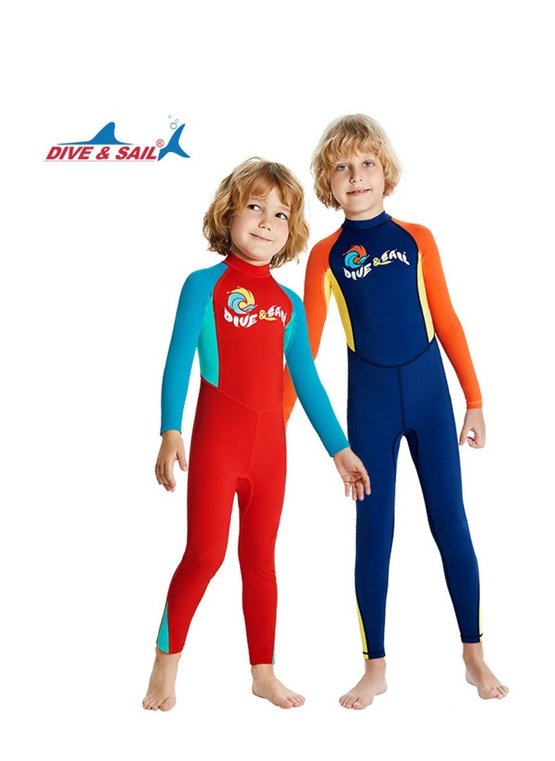 DIVE & SAIL 2Pcs Children's Wetsuit 2.5mm One-piece Thickened Warm Swimsuit Long-sleeved Cold Swimsuit Multicolour  - Image 1