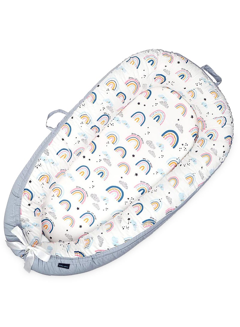 Little Story Soft Breathable Fiberfill Newborn Lounger Bed - Sunshine Grey - Image 1
