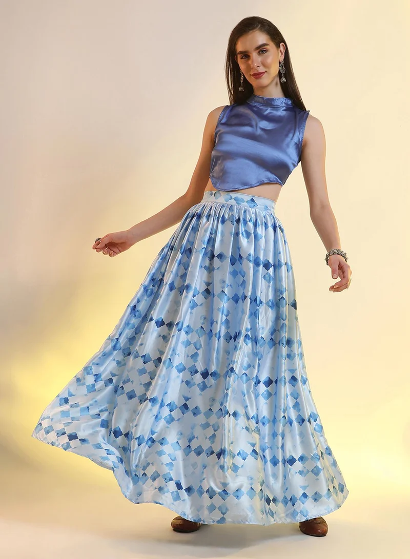 Qissa  Women's Royal Blue Geometric Blur Co-Ord Set For Casual Wear | Mock Neck | No Sleeves | 3 Piece Co-Ords Designed With Comfort Fit For Everyday Ethnic Wear for Women | Best Price UAE
