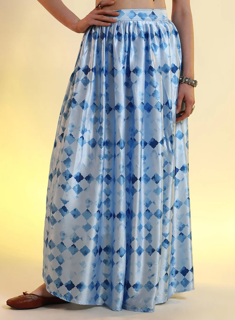 Qissa  Women's Royal Blue Geometric Blur Co-Ord Set For Casual Wear | Mock Neck | No Sleeves | 3 Piece Co-Ords Designed With Comfort Fit For Everyday Ethnic Wear for Women | Best Price UAE
