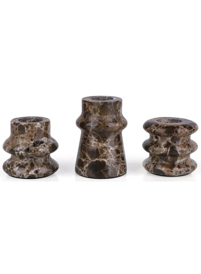 Vixdonos Marble Candle Holder Set of 3 Taper Candle Candlestick Mantle Candle Stand for Home Decor,Wedding,Party and Table Centerpieces(Brown) - Image 1