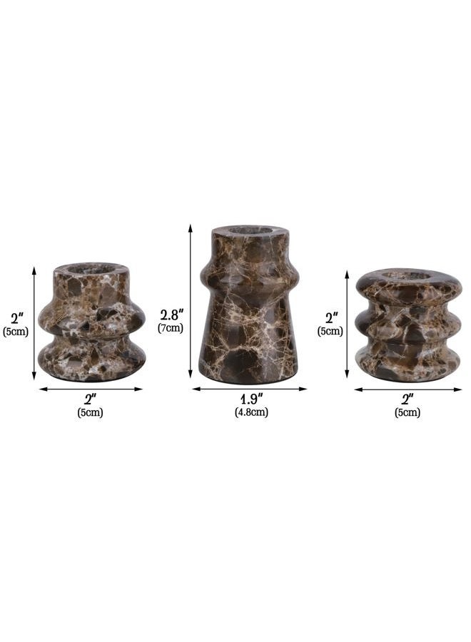 Vixdonos Marble Candle Holder Set of 3 Taper Candle Candlestick Mantle Candle Stand for Home Decor,Wedding,Party and Table Centerpieces(Brown) - Image 2