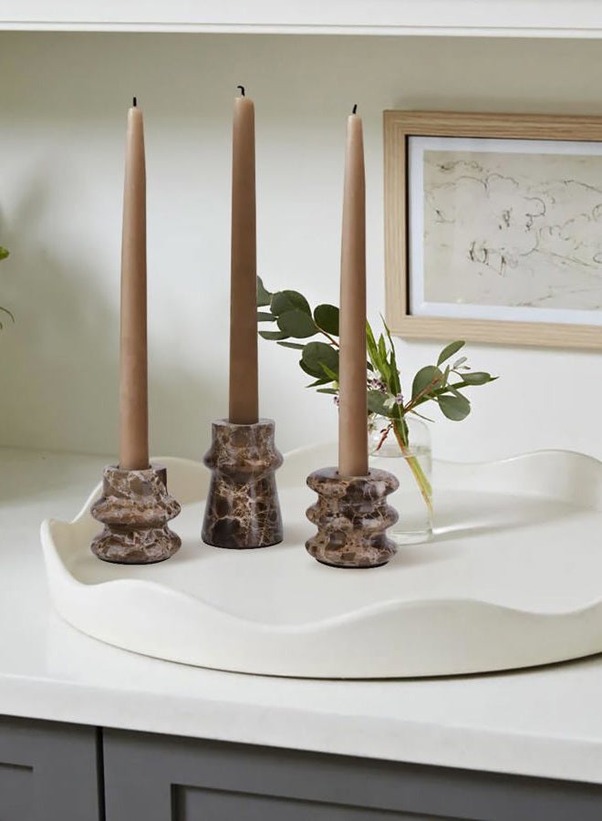 Vixdonos Marble Candle Holder Set of 3 Taper Candle Candlestick Mantle Candle Stand for Home Decor,Wedding,Party and Table Centerpieces(Brown) - Image 5