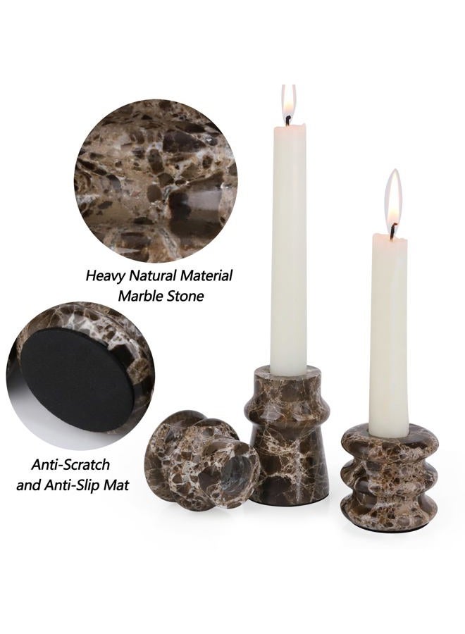 Vixdonos Marble Candle Holder Set of 3 Taper Candle Candlestick Mantle Candle Stand for Home Decor,Wedding,Party and Table Centerpieces(Brown) - Image 3