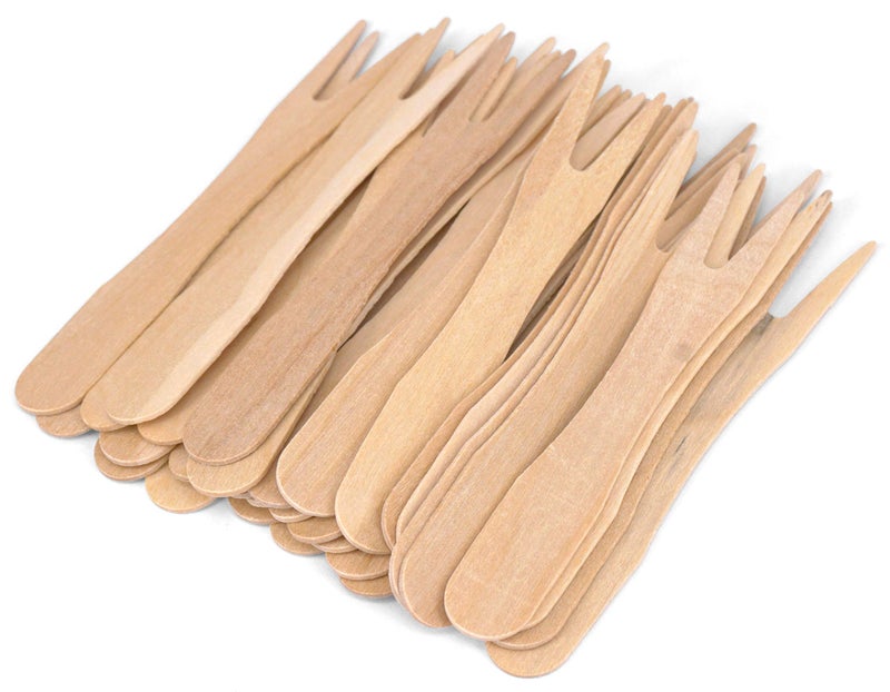 Gmark 3.5"" Wooden French Fry Forks 200 ct  Two Prong Wood Fork  Mini Forks Chip Forks  Biodegradable Compostable Birchwood (200pcs/bag) GM1043 - Image 1
