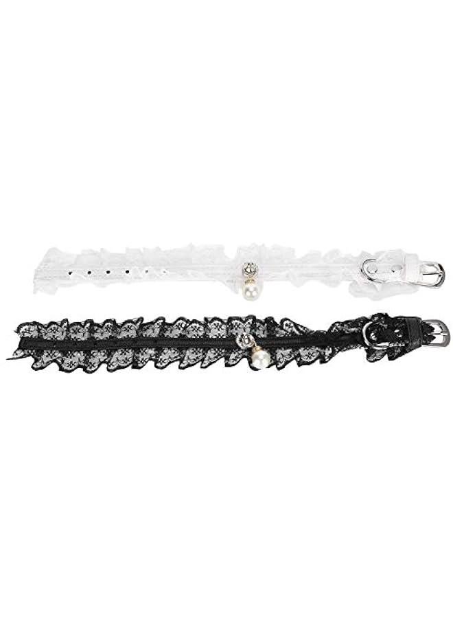 Collars for Pets 2 PCS Cat Collar, Black and White Lace Wedding Dress Festivals Decoration, Adjustable Cat Bell Collar Pet Collars for Dog Puppy Cat Kitten - Image 1