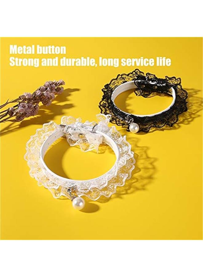 Collars for Pets 2 PCS Cat Collar, Black and White Lace Wedding Dress Festivals Decoration, Adjustable Cat Bell Collar Pet Collars for Dog Puppy Cat Kitten - Image 3