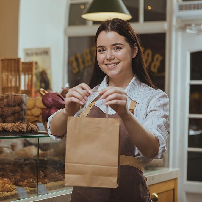 Mkail Disposable Brown Paper Bags Paper Carry Bags, Craft Paper Gift Bags -Recycled Eco Friendly Paper Bags with Handle Bulk Wedding Party Favor Bags, Kraft Grocery Shopping Bags, Retail Merchandise Bags (Brown, Size 5x5x3 Inch) Pack Of 20 Pcs - Image 4