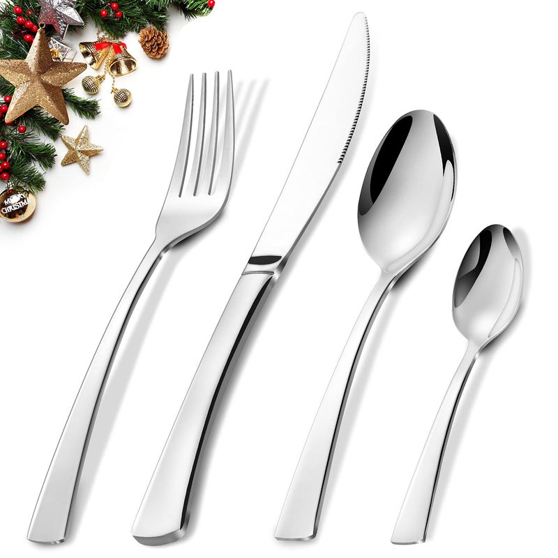 Cutlery Set BEWOS 16Piece Stainless Steel Flatware Set Silverware Tableware Set with Spoon Knife and Fork Set Service for 4 Easy CleanDishwasher Safe Mirror Polished