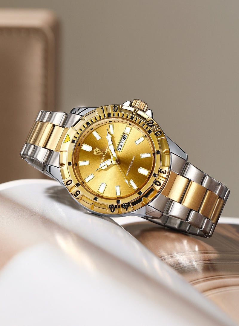 جوهوس ساعة رجالية، ساعة يد أنيقة من ماركة راقية، مصنوعة من الفولاذ المقاوم للصدأ، تعمل بالكوارتز، مقاومة للماء، مضيئة، تعرض التاريخ والأسبوع، ذهبية اللون - 42 مم - هدية للأب أو الحبيب - Image 4