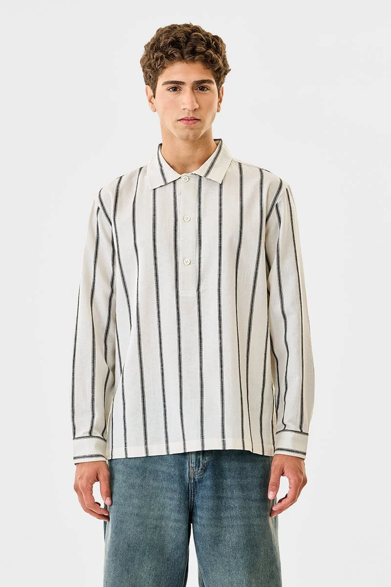 سنيتش قميص كورتا مخطط من مزيج الكتان