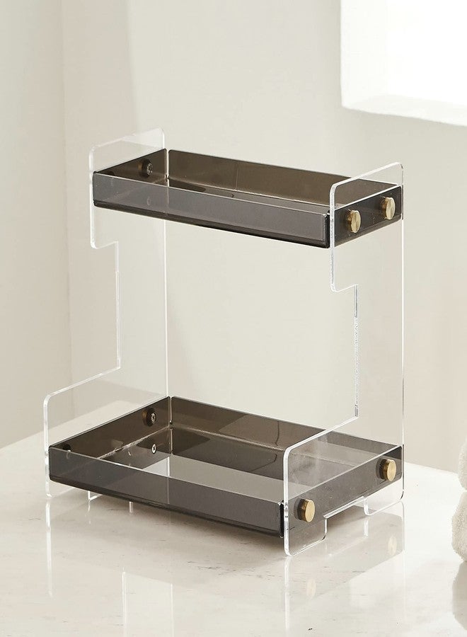 Hiendure Bathroom Organizer Countertop, 2-Tier Acrylic Bathroom Counter Organizer Makeup Organizer for Vanity Spice Rack Organizer, Brown - Image 1
