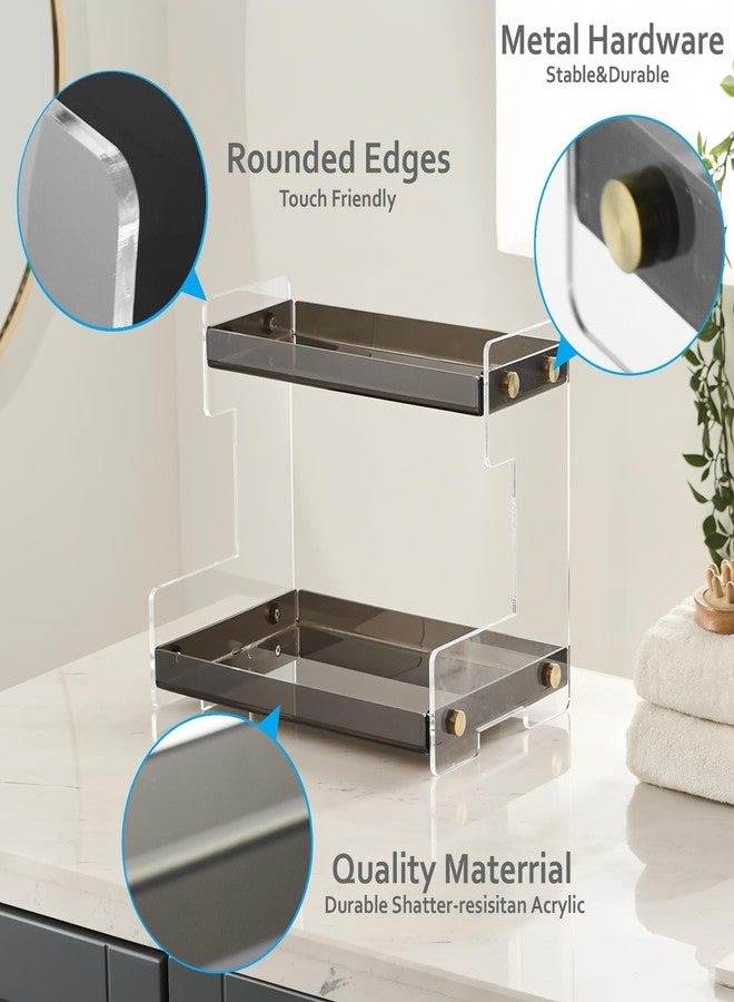 Hiendure Bathroom Organizer Countertop, 2-Tier Acrylic Bathroom Counter Organizer Makeup Organizer for Vanity Spice Rack Organizer, Brown - Image 2