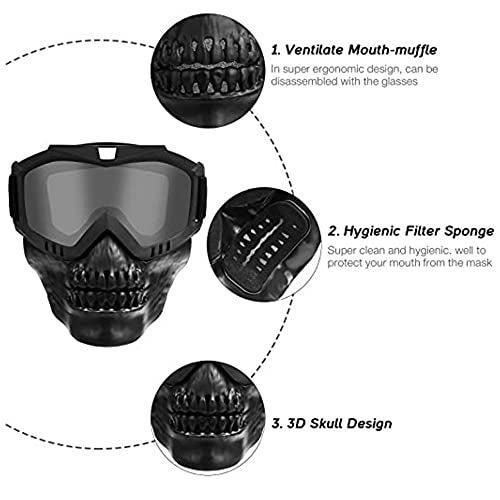 FABSPORTS Protective Goggles with Detachable mask, Skull face, Anti UV, Windproof, Soft Foam Padded for Comfort. Used for Motorcycle, Dirt Bike Off Road, ATV Ride, Snowboarding, Skiing, Cycling etc - Image 4