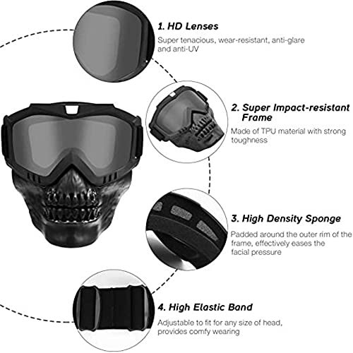 FABSPORTS Protective Goggles with Detachable mask, Skull face, Anti UV, Windproof, Soft Foam Padded for Comfort. Used for Motorcycle, Dirt Bike Off Road, ATV Ride, Snowboarding, Skiing, Cycling etc - Image 2