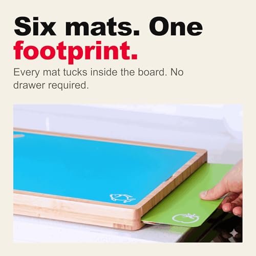 Cooler Kitchen Bamboo Cutting Board Set with 6 Color Coded Mats with Food Icons, BPA-Free Non Slip Easy Clean Chopping Boards for Kitchen with Holder, Dishwasher Safe for Meal Prep & Serving, Large | Cooler Kitchen - Image 3