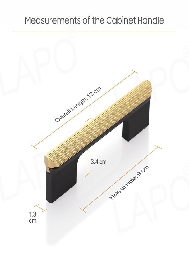 LAPO 5 Inch Aluminium Cabinet Handles for Kitchen Drawers, Modern Black/Gold Pull Handles for Stylish Furniture (Black PVD Gold Finish, Pack of 4) - Image 2