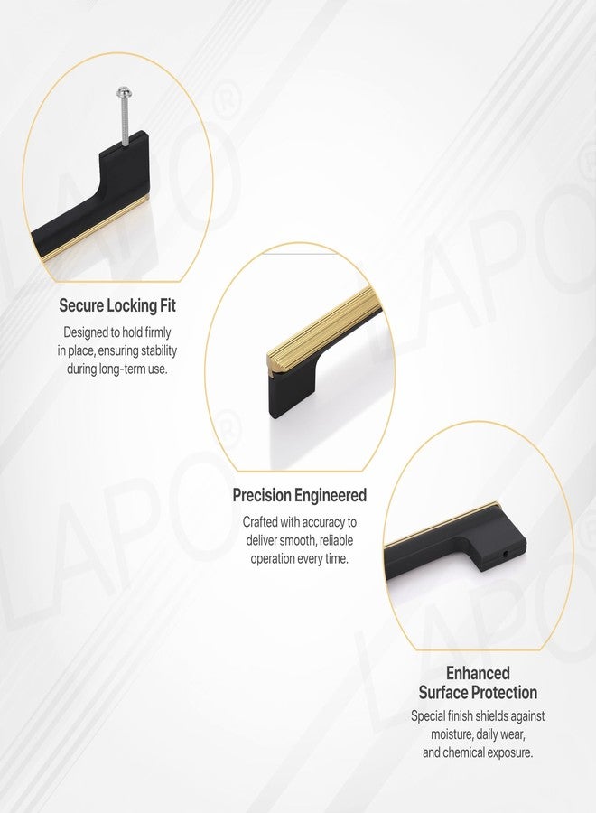 LAPO 5 Inch Aluminium Cabinet Handles for Kitchen Drawers, Modern Black/Gold Pull Handles for Stylish Furniture (Black PVD Gold Finish, Pack of 4) - Image 4