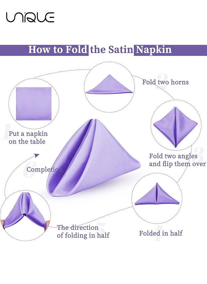 Unique - 10 Pcs Satin Napkins, Square Table Napkins, 17x17" Soft Dinner Napkins Elegant Silk Napkins for Dinner Wedding Parties, Soft Smooth Fabric Washable Napkins for Parties, Weddings and Dinners (Lavender) - Image 1