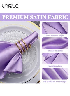 Unique 10 Pcs Satin Napkins, Square Table Napkins, 17x17" Soft Dinner Napkins Elegant Silk Napkins for Dinner Wedding Parties, Soft Smooth Fabric Washable Napkins for Parties, Weddings and Dinners (Lavender)  - Image 3