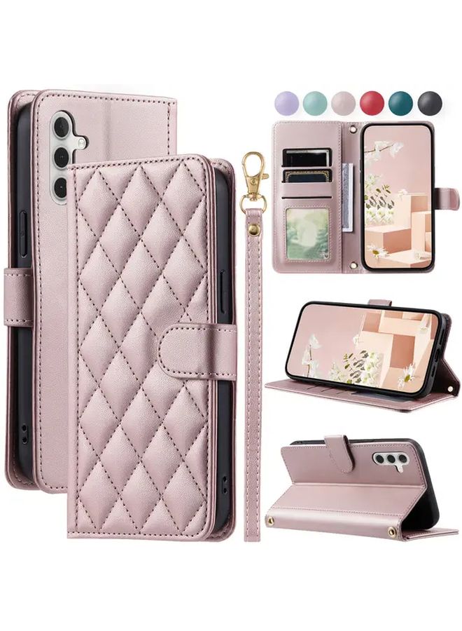 Rose Golden PU Faux Leather Wallet Case With Lanyard For Galaxy A07 - Image 1