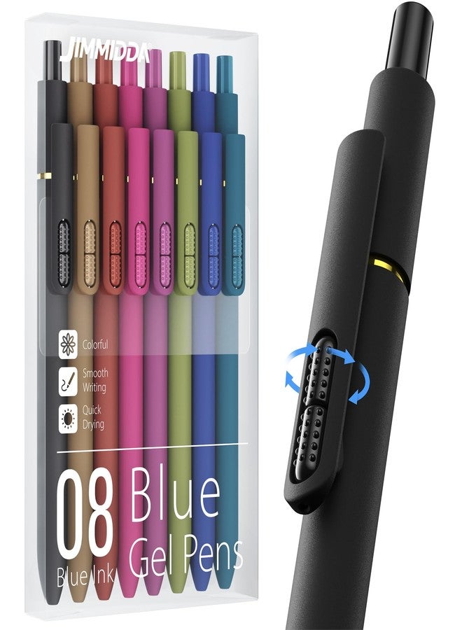 JIMMIDDA 8Pcs Blue Gel Pens - 0.7mm Medium Point Blue Ink Pens | Smooth Writing - Quick Drying Retractable Pen for Men Women (Vintage - 8Pcs) - Image 1