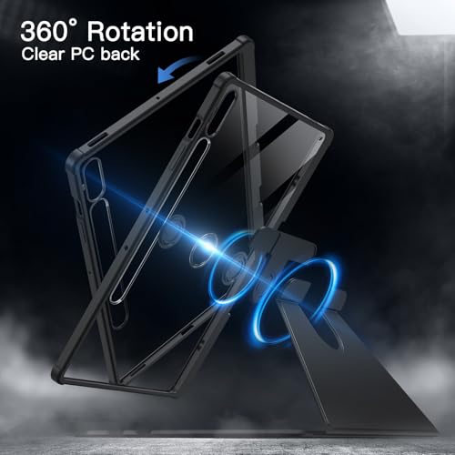 JETech Rotating Case for Samsung Galaxy Tab S10+ 2024/Tab S9 FE+/S9+ 2023 12.4-Inch with S Pen Holder, 360 Degree Rotation Protective Stand Cover Clear Back, Auto Wake/Sleep (Black) - Image 3