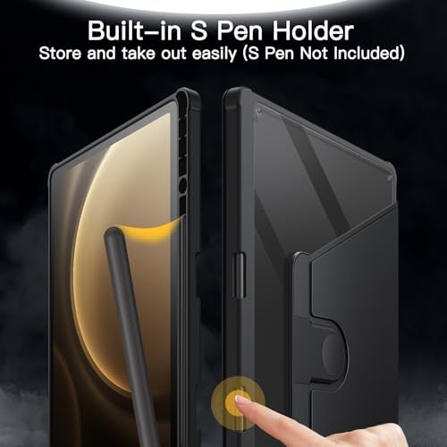 JETech Rotating Case for Samsung Galaxy Tab S10+ 2024/Tab S9 FE+/S9+ 2023 12.4-Inch with S Pen Holder, 360 Degree Rotation Protective Stand Cover Clear Back, Auto Wake/Sleep (Black) - Image 5