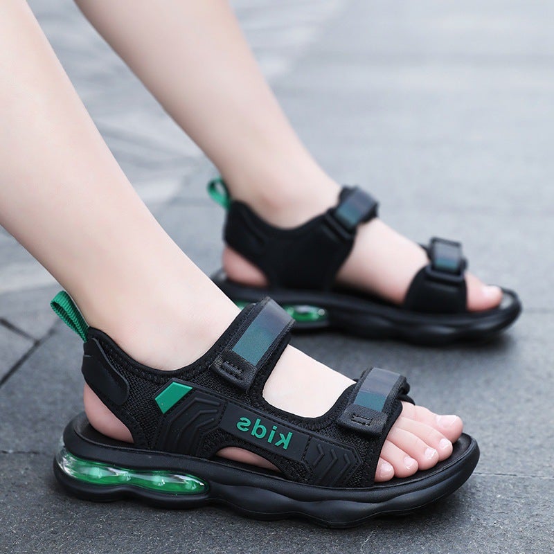 Jinjiang Factory Boys' Sandals 2023 Medium And Large Children Open Toe Soft Bottom Lightweight Velcro Air Cushion Casual - Image 1