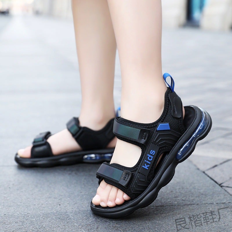 Jinjiang Factory Boys' Sandals 2023 Medium And Large Children Open Toe Soft Bottom Lightweight Velcro Air Cushion Casual - Image 5