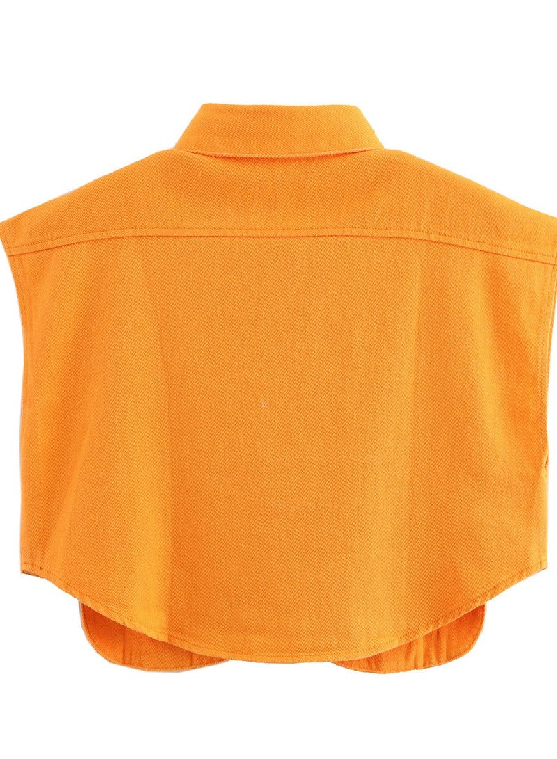 Shougu Sleeveless Cardigan Shirt Imitating Denim Top Jacket For Women - Image 2