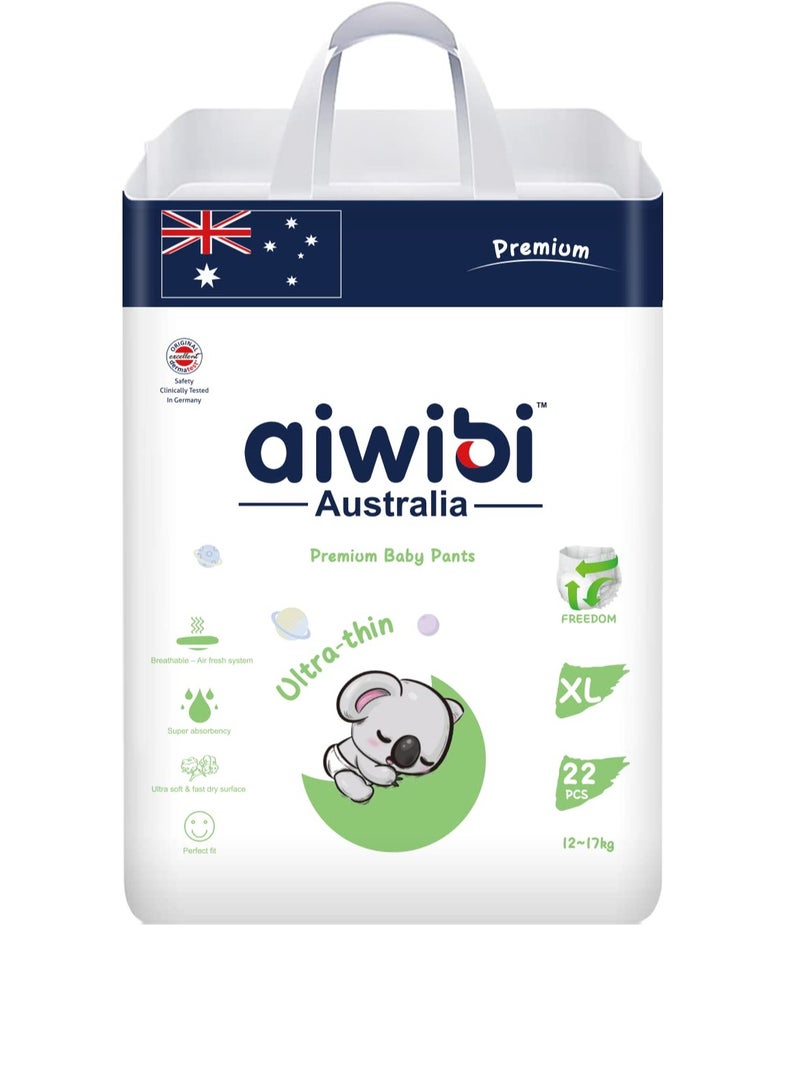 aiwibi Ultra-Thin Premium Baby Pants Diaper-Size (5) XL 22 Pcs (15-17kg) Super Soft and Ultra Thin ,Anti-irritation Pants Baby Nappy Pants, Super Absorption, 360 Stretchy Waistband - Image 1